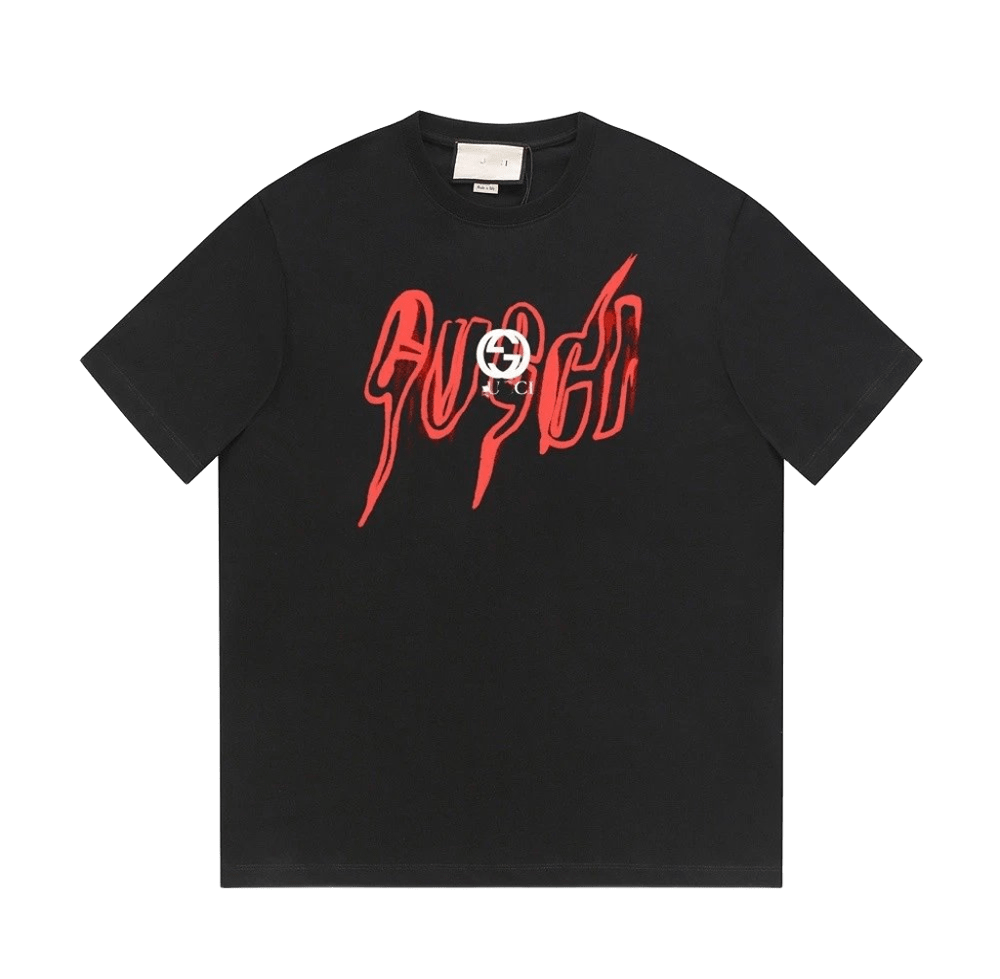 Gucci Unisex Black Cotton T-Shirt with Red Graffiti Logo