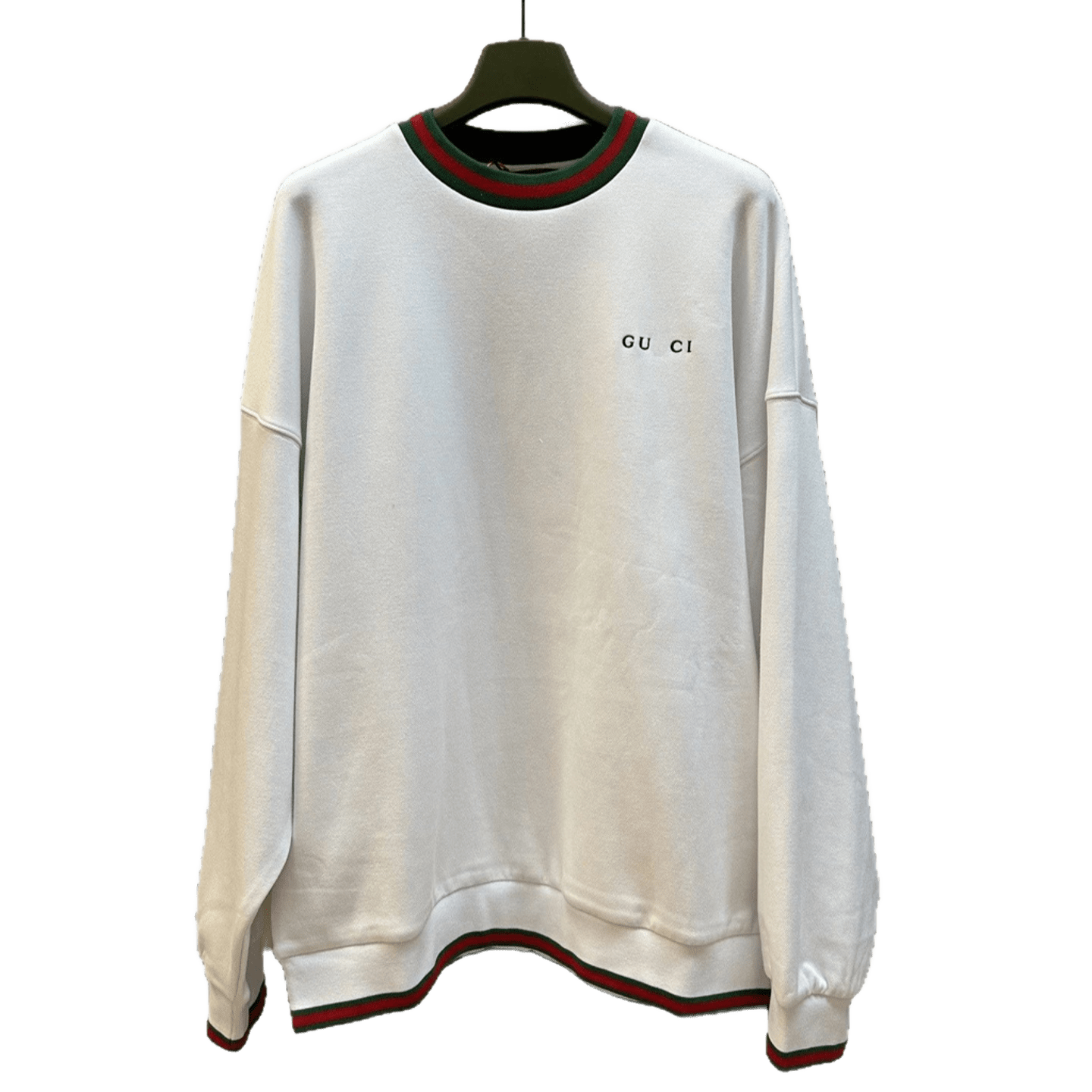 Gucci White Hoodie: Red-Green Stripe, Unisex, Cozy & Minimal