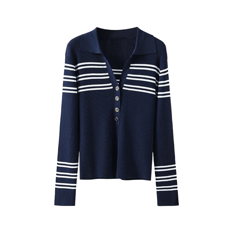 Gucci Women's Navy Striped Knit Sweater | Warm Collar