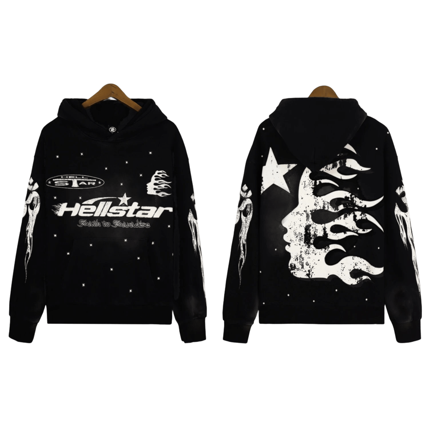 Hellstar Black Hoodie: Cotton Blend, Unisex Streetwear w/ Flame Logo