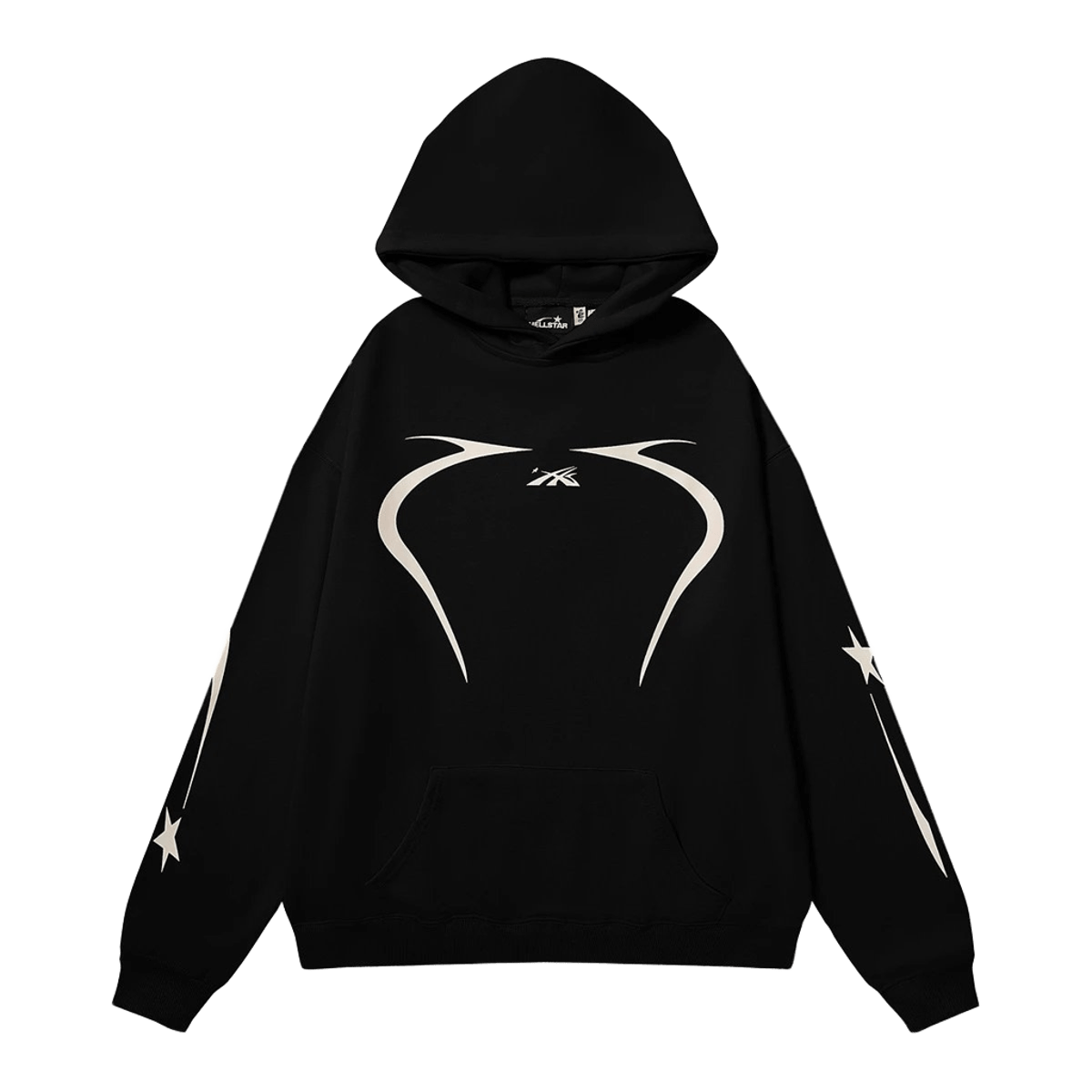 Hellstar Black Hoodie: Cotton, Graphic Chest & Star Sleeves