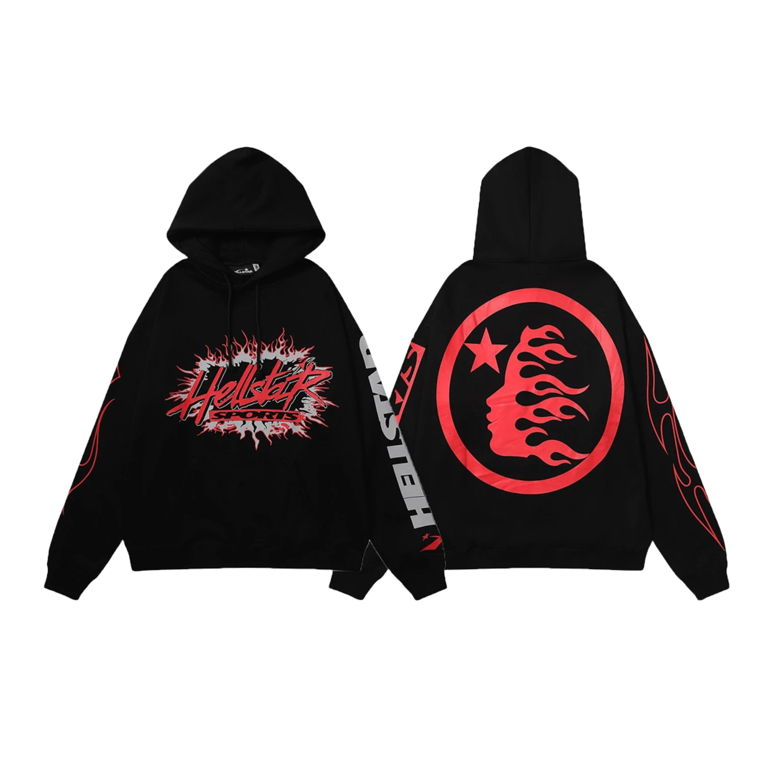 Hellstar Black Hoodie: Cotton, Warm, Flame Print Streetwear
