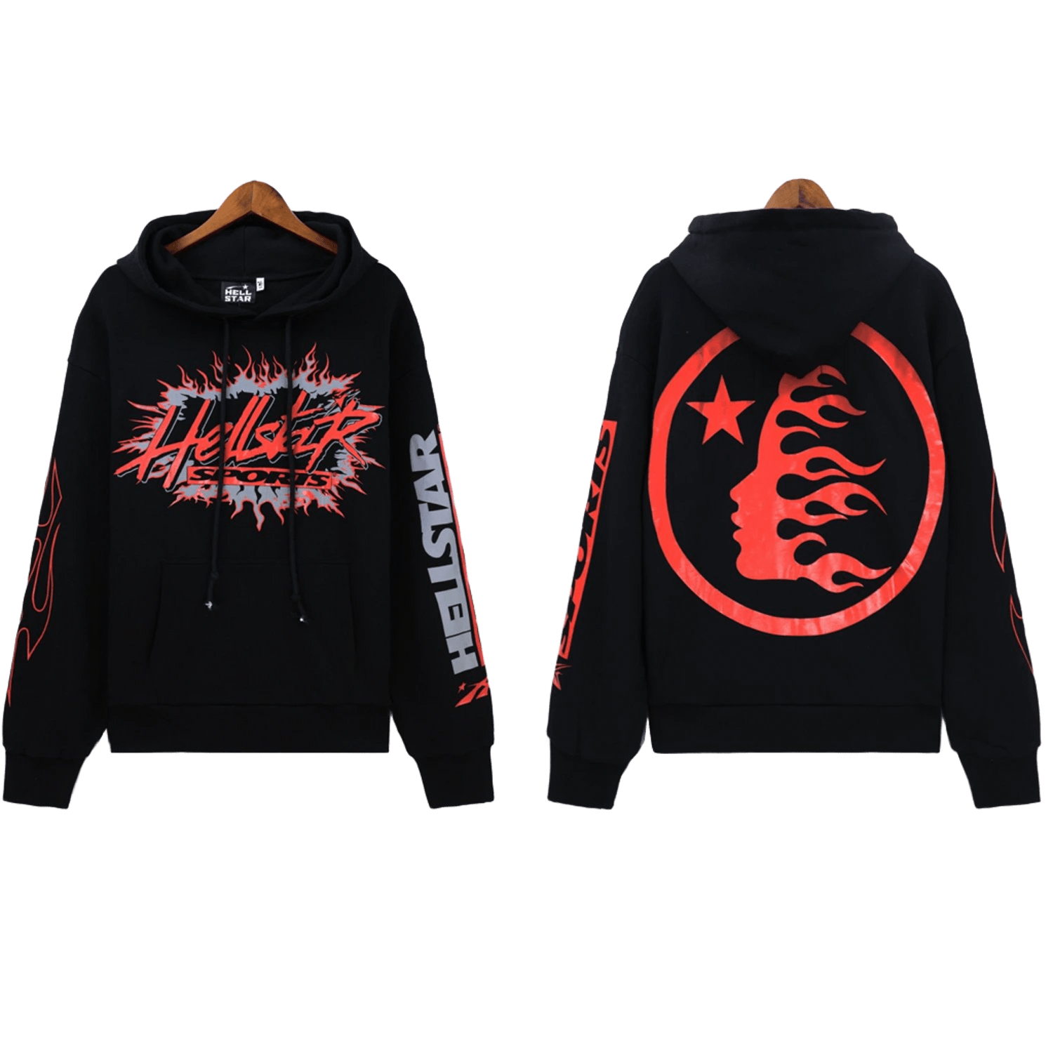 Hellstar Black Hoodie: Flame Print, Unisex Cotton Streetwear