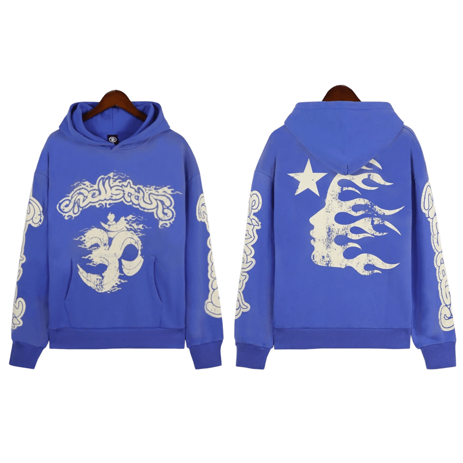 Hellstar Blue Hoodie: Cotton Blend, Streetwear Unisex