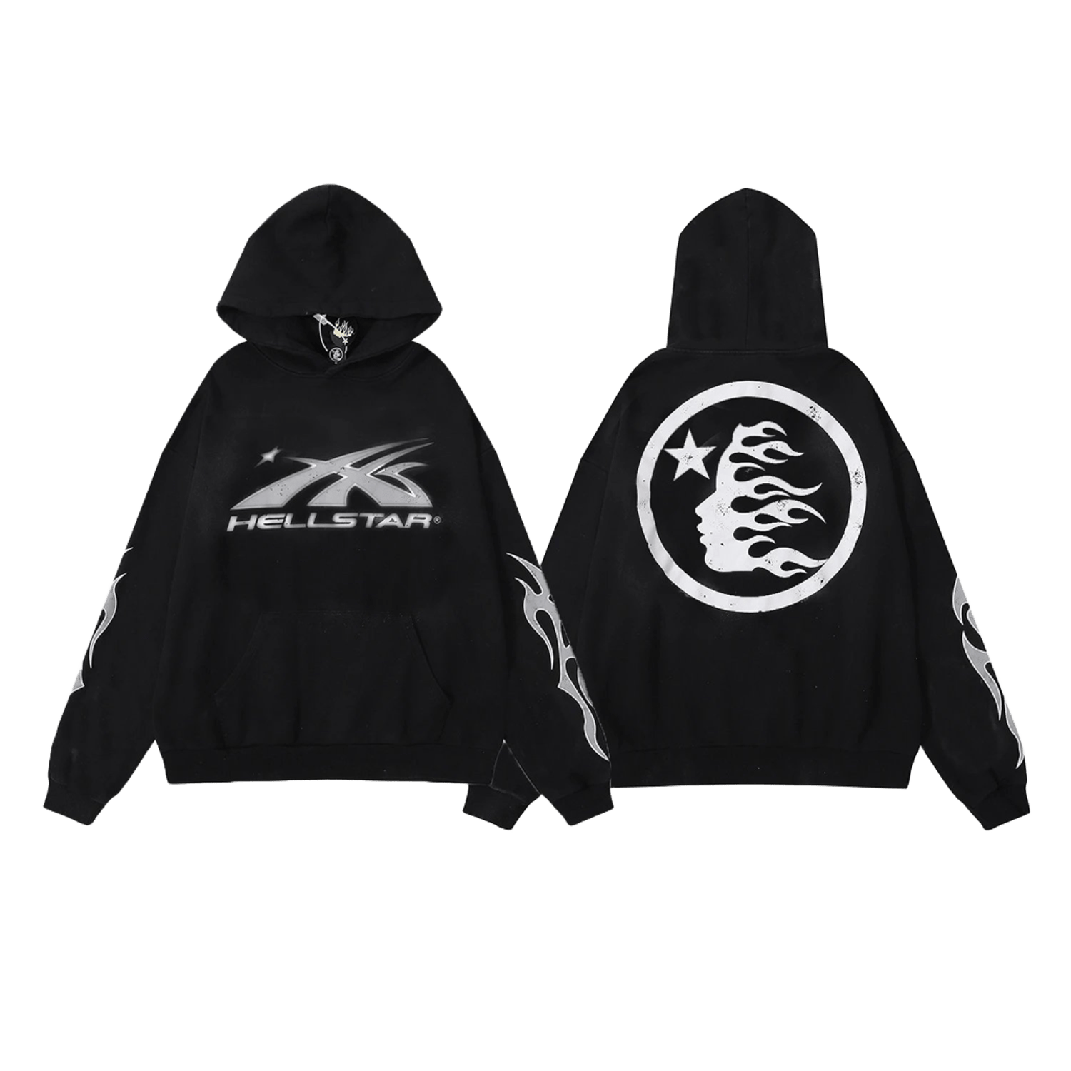 Hellstar Classic Black Hoodie: Cotton Streetwear with Graphic