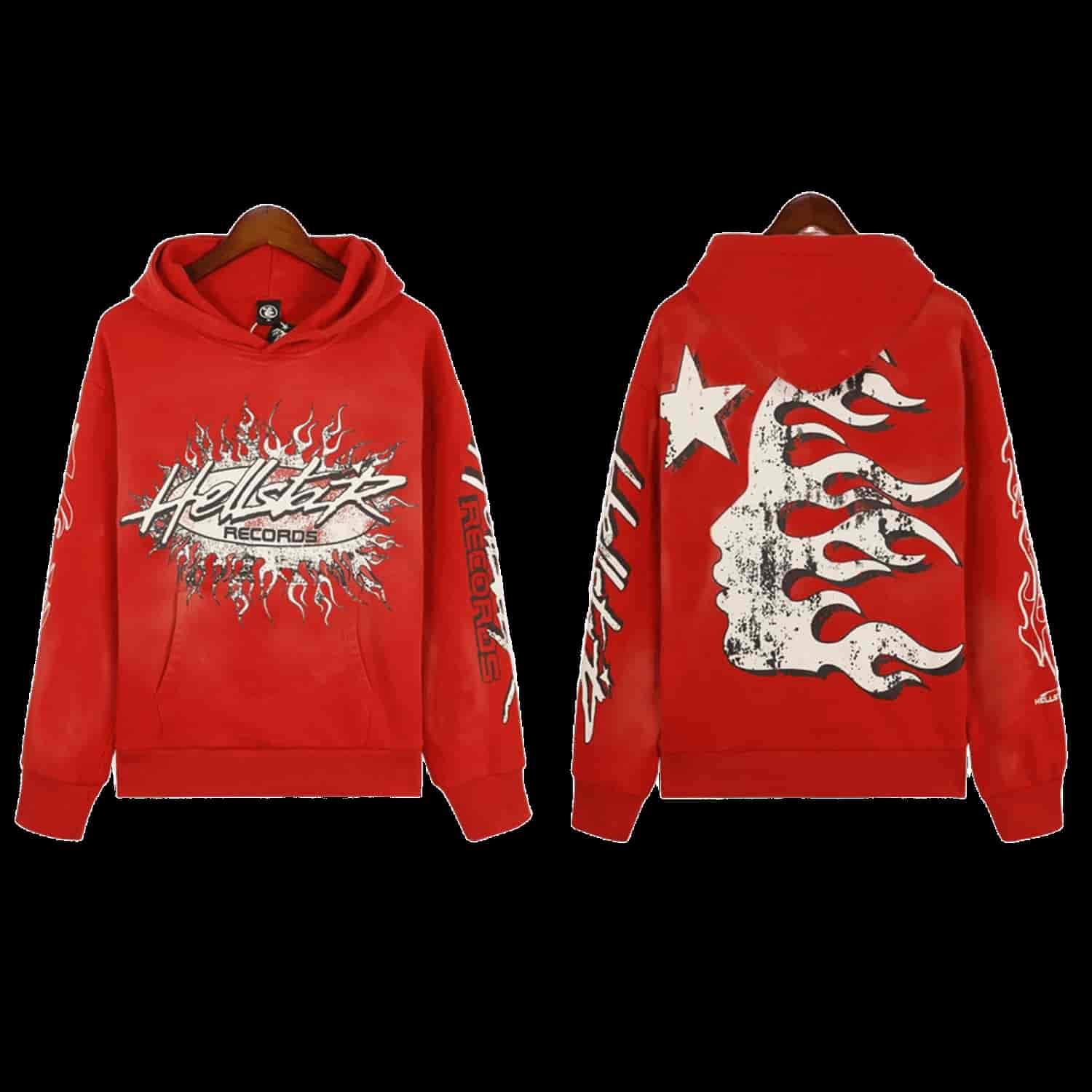 Hellstar Red Cotton Hoodie - Unisex Streetwear with Flame Logo