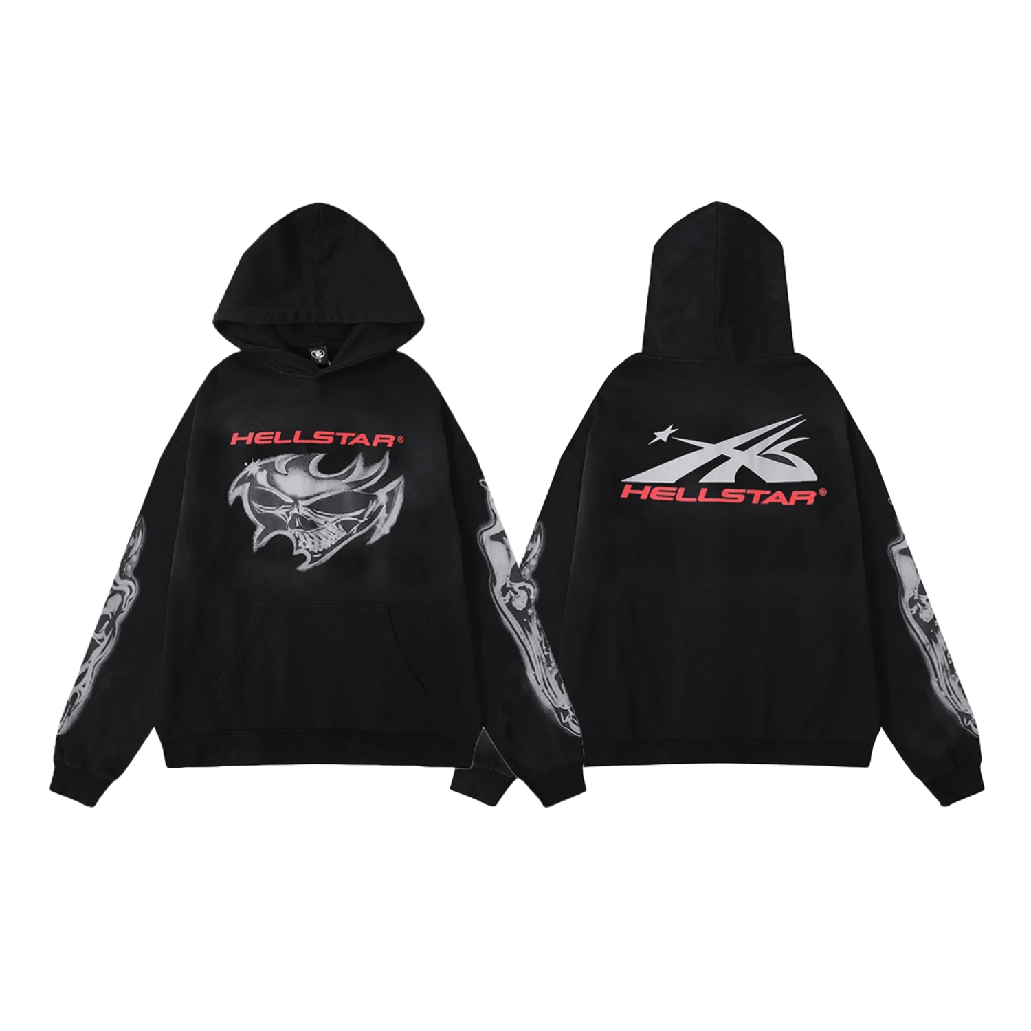 Hellstar Unisex Black Cotton Hoodie: Skull Print & Punk Style