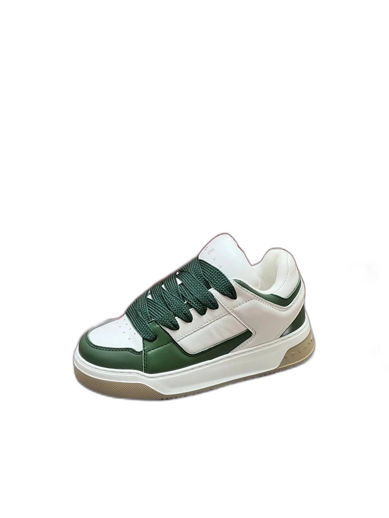 HOGAN Green & White Leather Unisex Sneakers, Minimalist