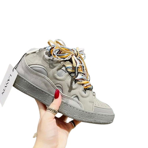 LANVIN Grey Sneakers: Breathable Mesh & Leather, Unisex