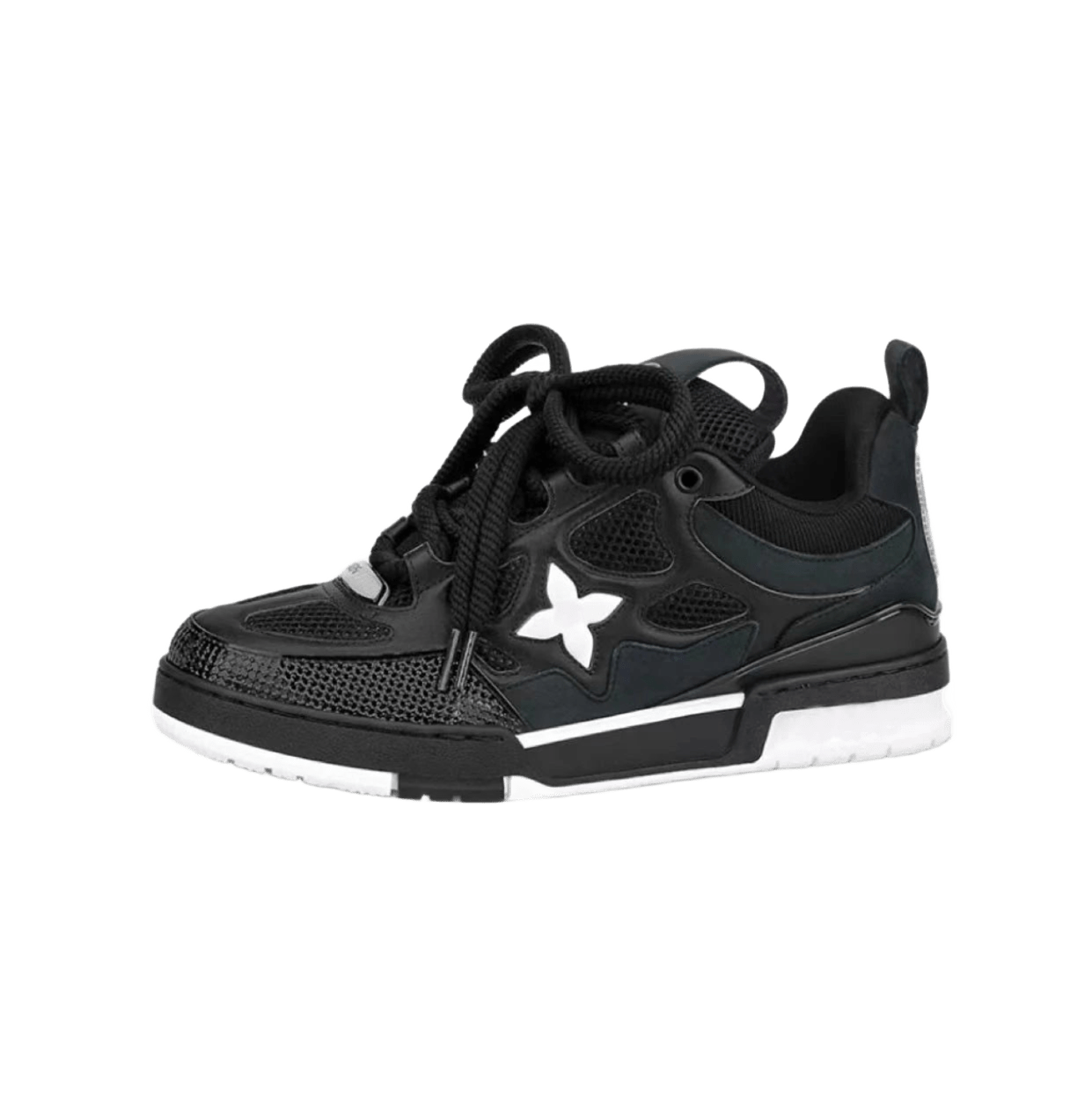 Louis Vuitton Black Leather Quatrefoil Sneakers, Unisex