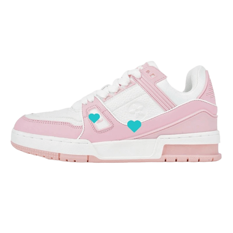 Louis Vuitton Pink White Leather Sneakers with Blue Heart