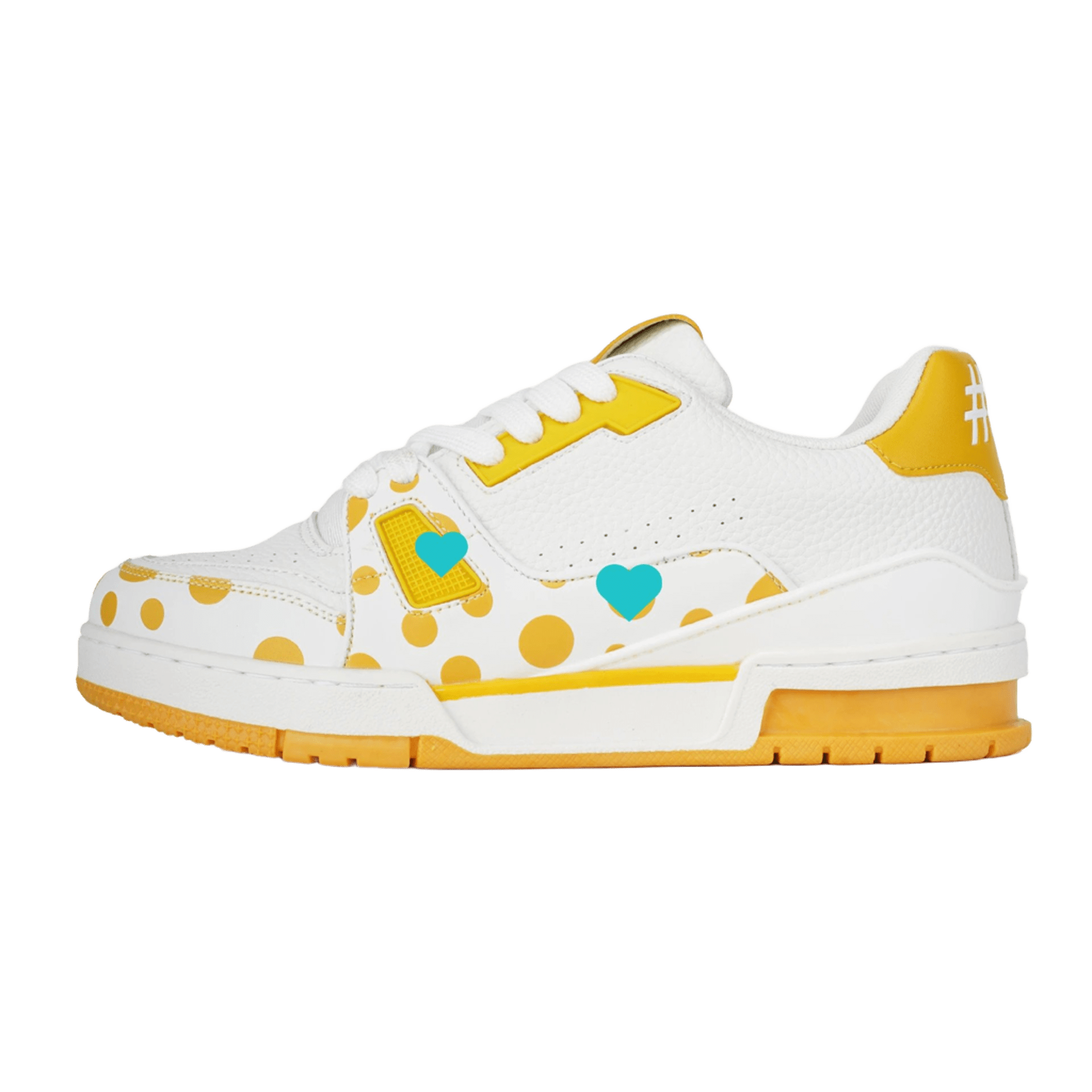 Louis Vuitton White Yellow Leather Dot Heart Sneakers Unisex