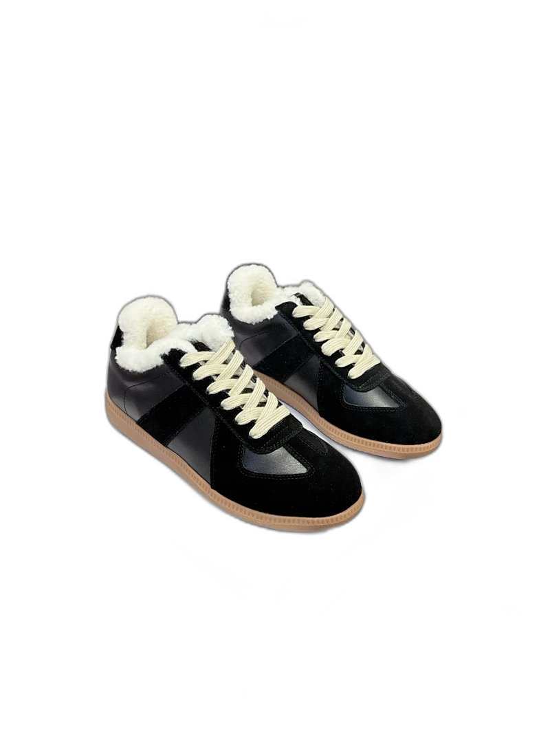 Maison Margiela Black Leather Suede Faux-Fur Lined Sneakers