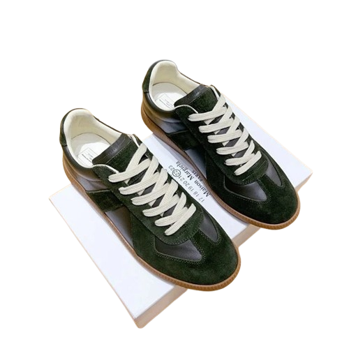 MAISON MARGIELA Green Leather Suede Retro Unisex Sneakers