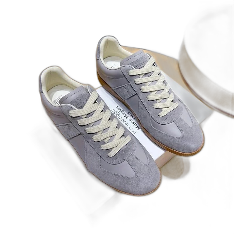 Maison Margiela Grey Suede Minimalist Lace-Up Sneakers