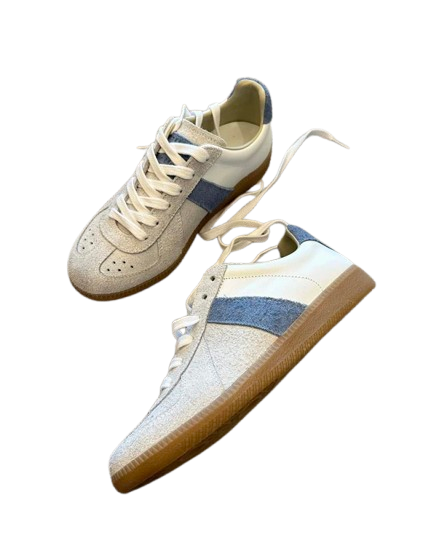 Maison Margiela Grey White Blue Leather Suede Retro Sneakers