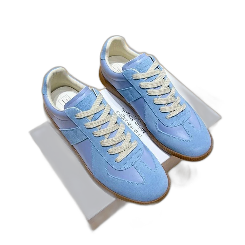 Maison Margiela Light Blue Leather Lace-Up Minimalist Sneakers