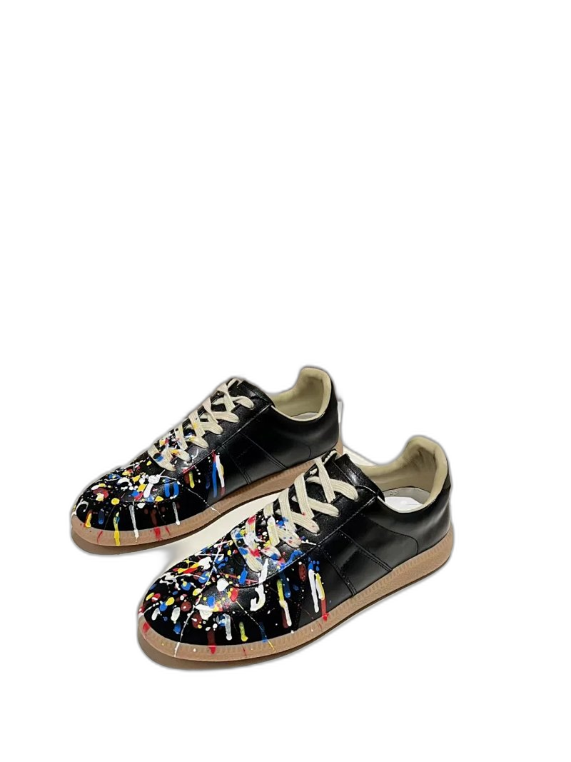 Maison Margiela Splatter-Print Black Leather Unisex Sneakers