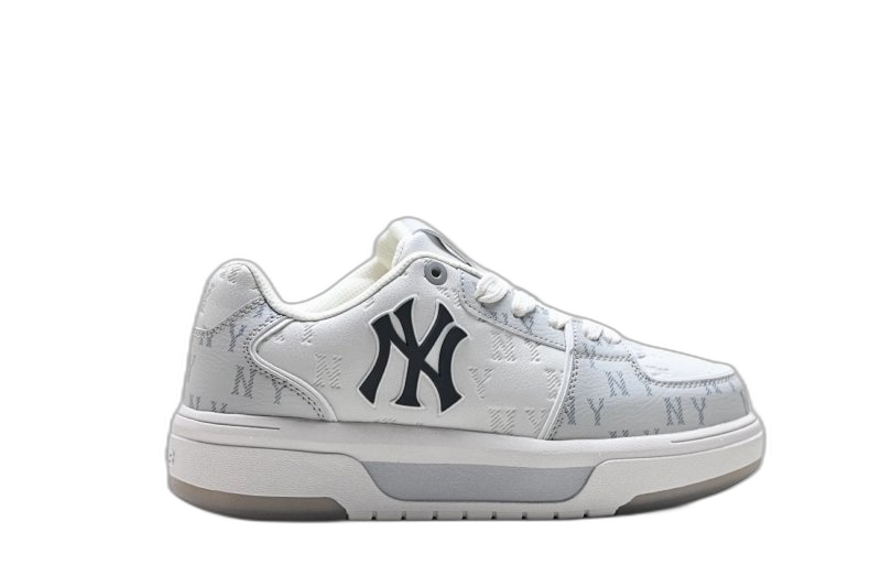 MLB Classic Light Grey Leather Sneakers: Unisex Street Style
