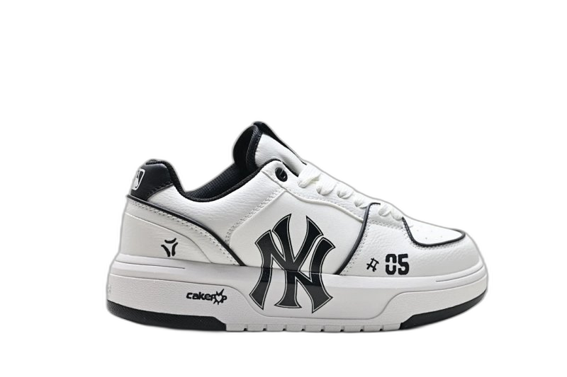 MLB Classic NY Logo Black White Leather Sneakers Unisex