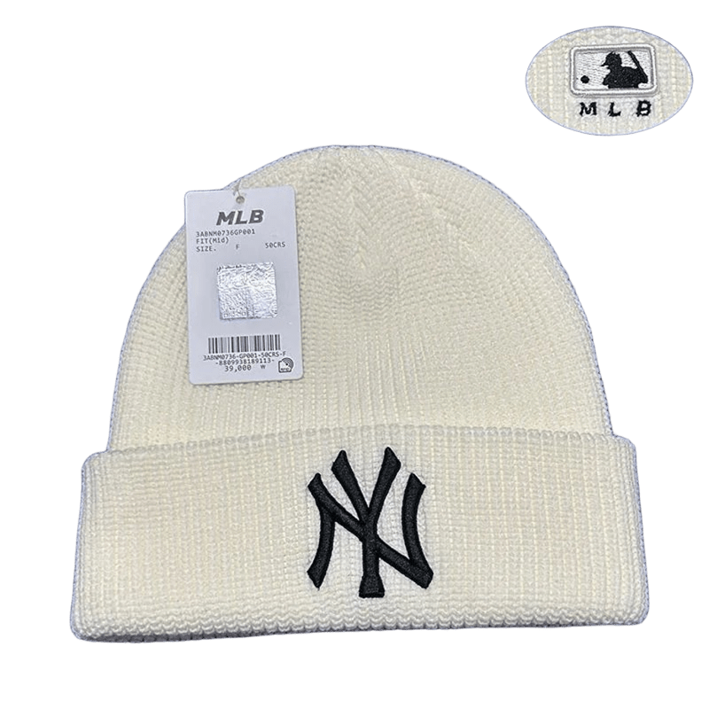 MLB NY Knit Beanie in White, Unisex Winter Hat