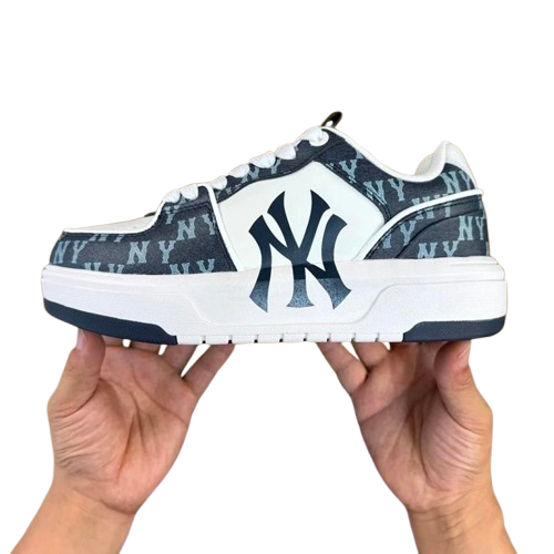 MLB NY Logo Sneakers: Blue & White Unisex Street Style