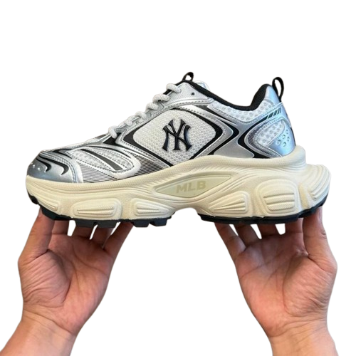MLB NY Silver Black Breathable Unisex Sneakers