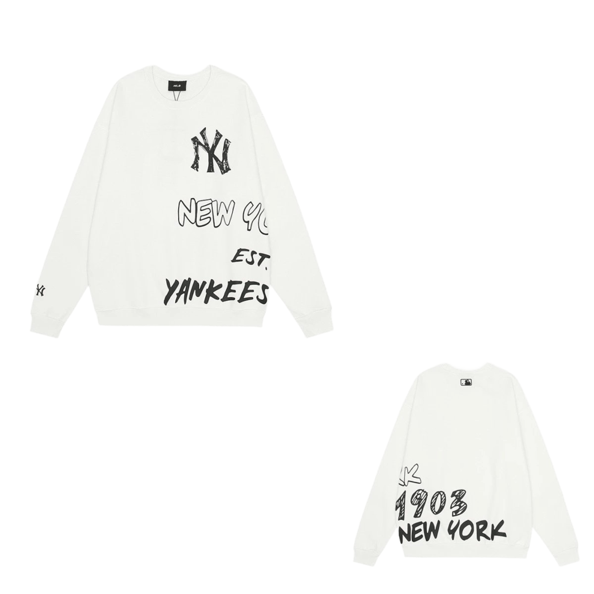 MLB NY Yankees White Cotton Hoodie: Retro Streetwear