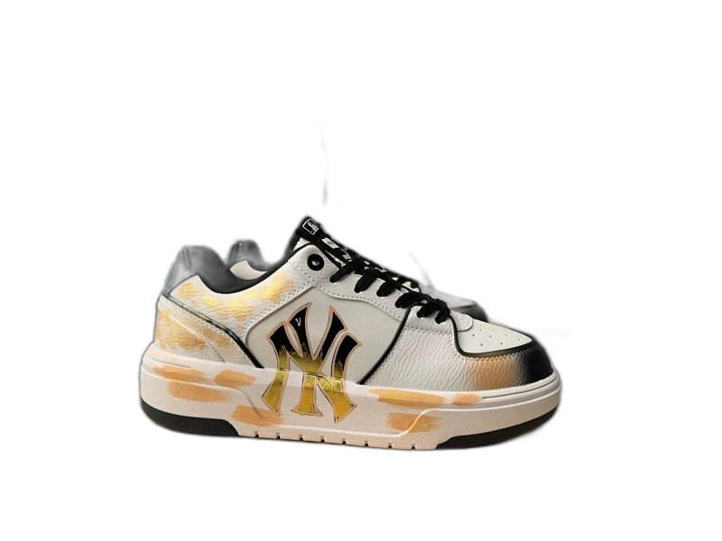MLB White Gold Leather NY Logo Unisex Street Sneakers