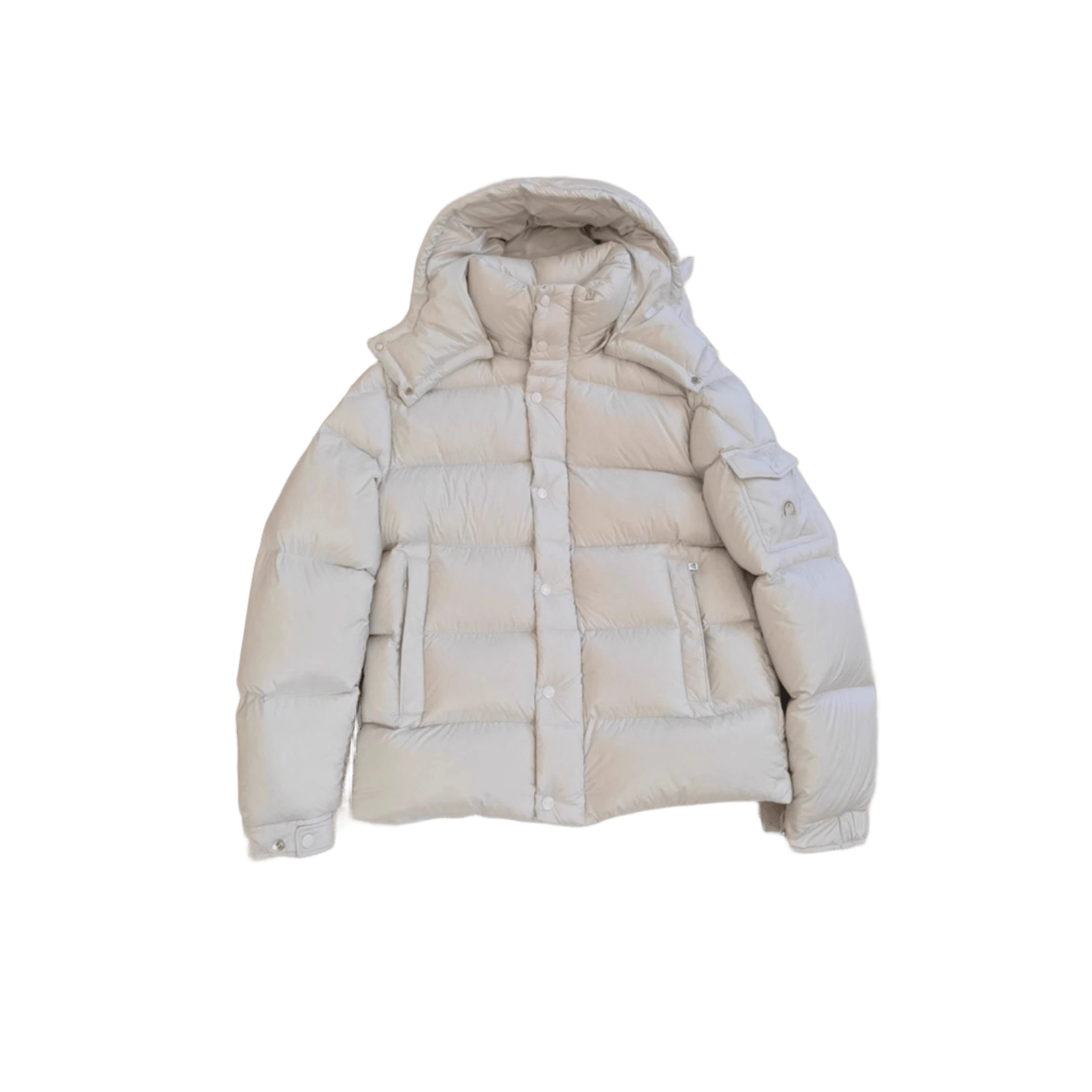 Moncler Beige Down Jacket: Hooded Unisex Winter Coat