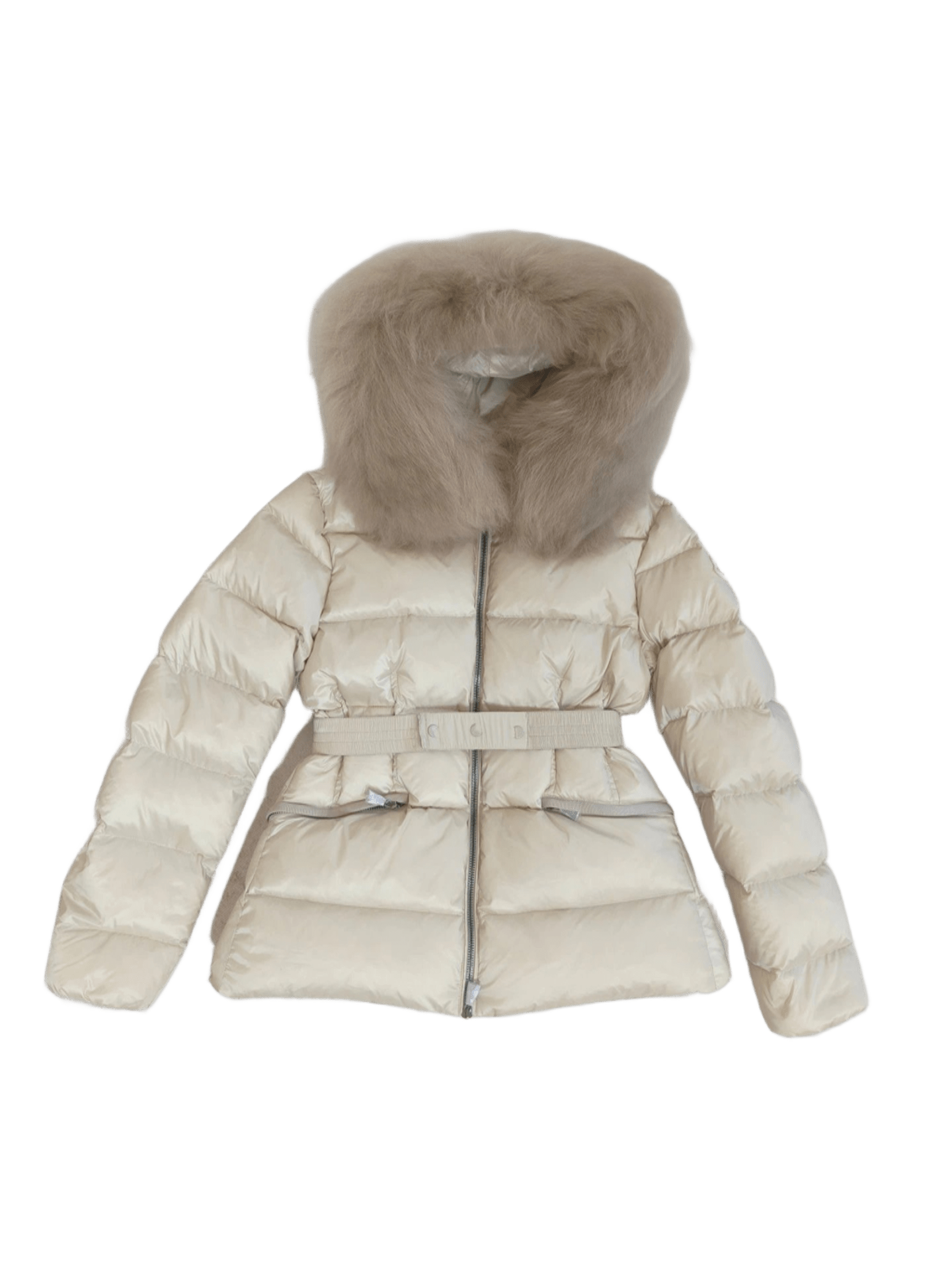 Moncler Beige Down Jacket: Women's Winter Warm Belted Fur Collar