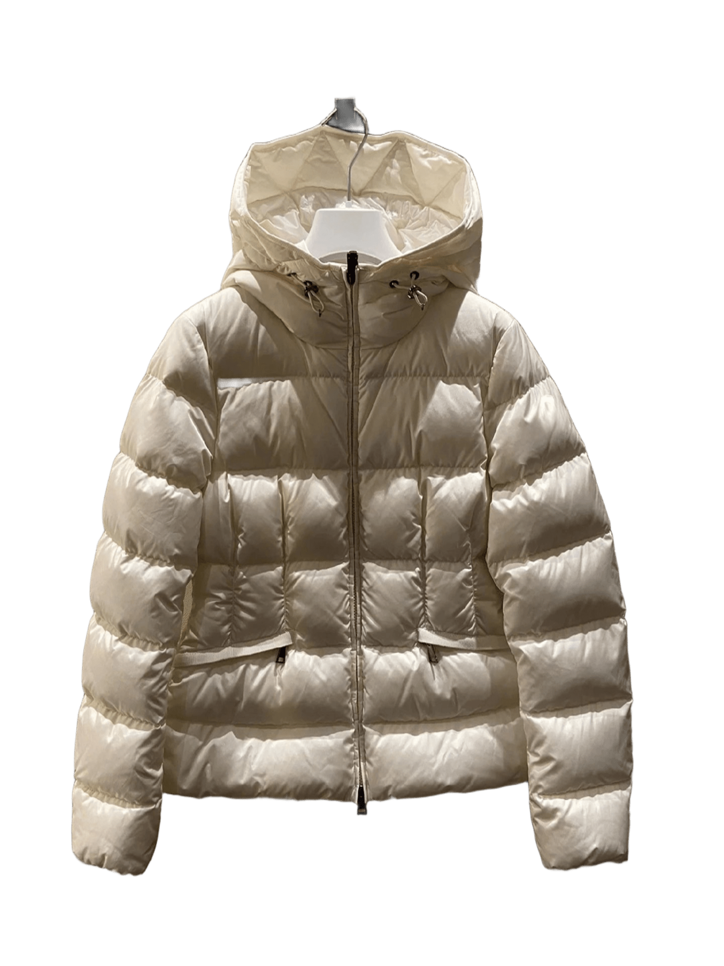 Moncler Beige Hooded Down Jacket: Warm Unisex Winter Coat