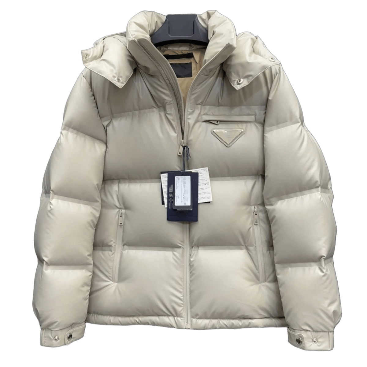 Moncler Beige Hooded Down Jacket: Warm Unisex Winter Coat