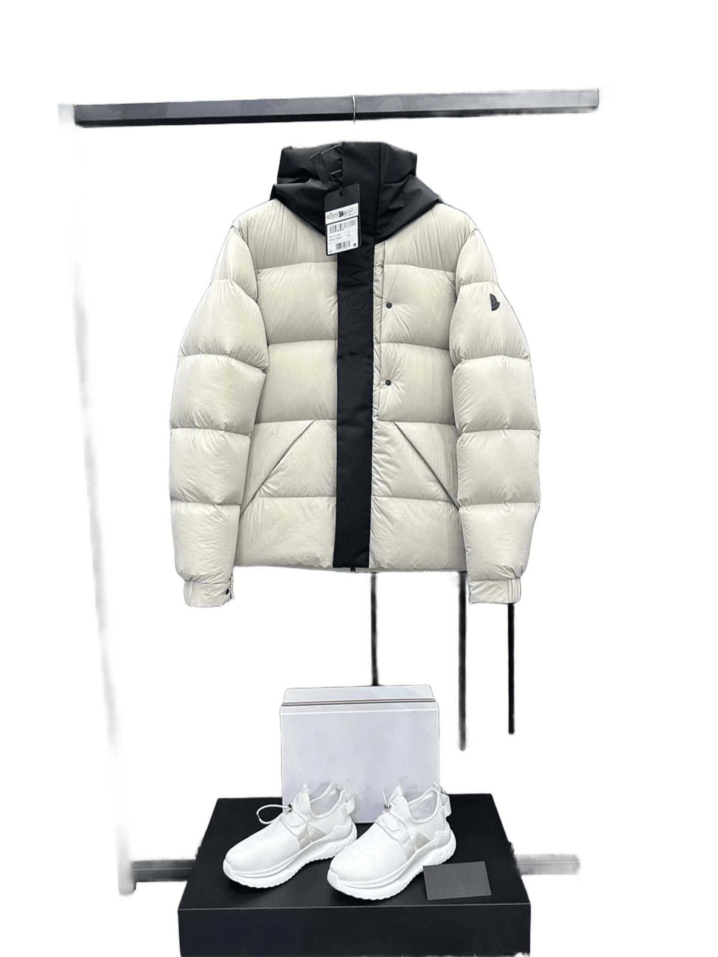 Moncler Beige Hooded Down Jacket: Warm Unisex Winter Coat