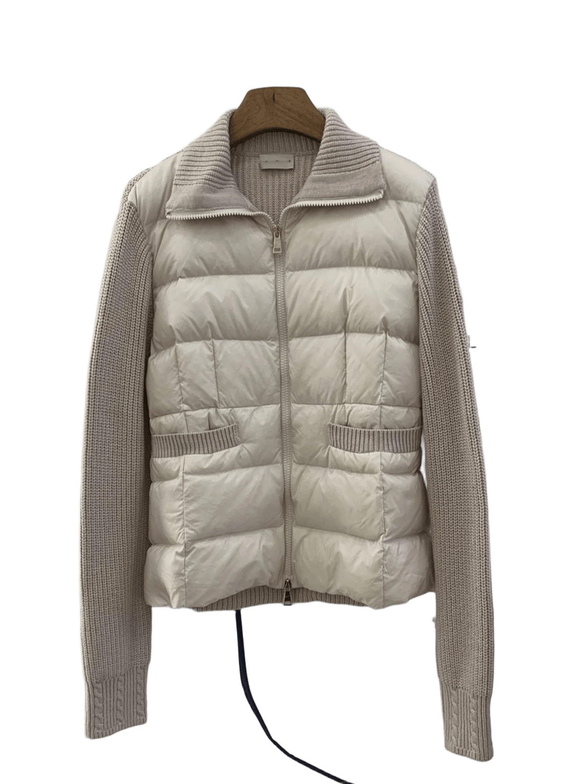Moncler Beige Knit-Sleeve Down Vest: Unisex Warm Puffer