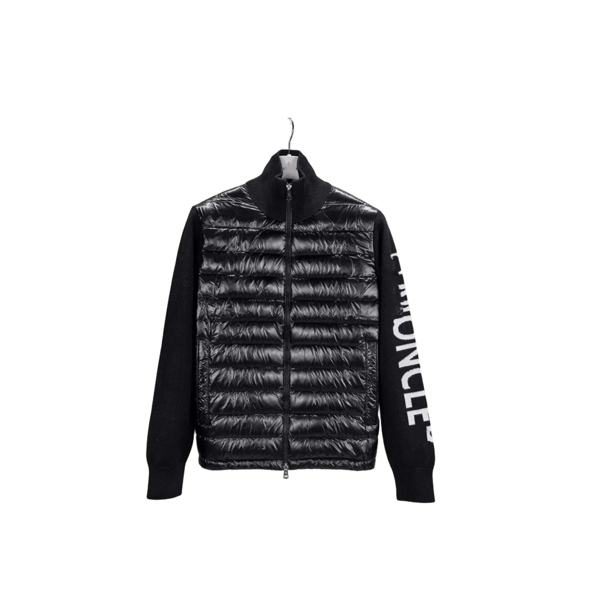 Moncler Black Down Jacket: Knit Sleeves, Unisex Winter Coat