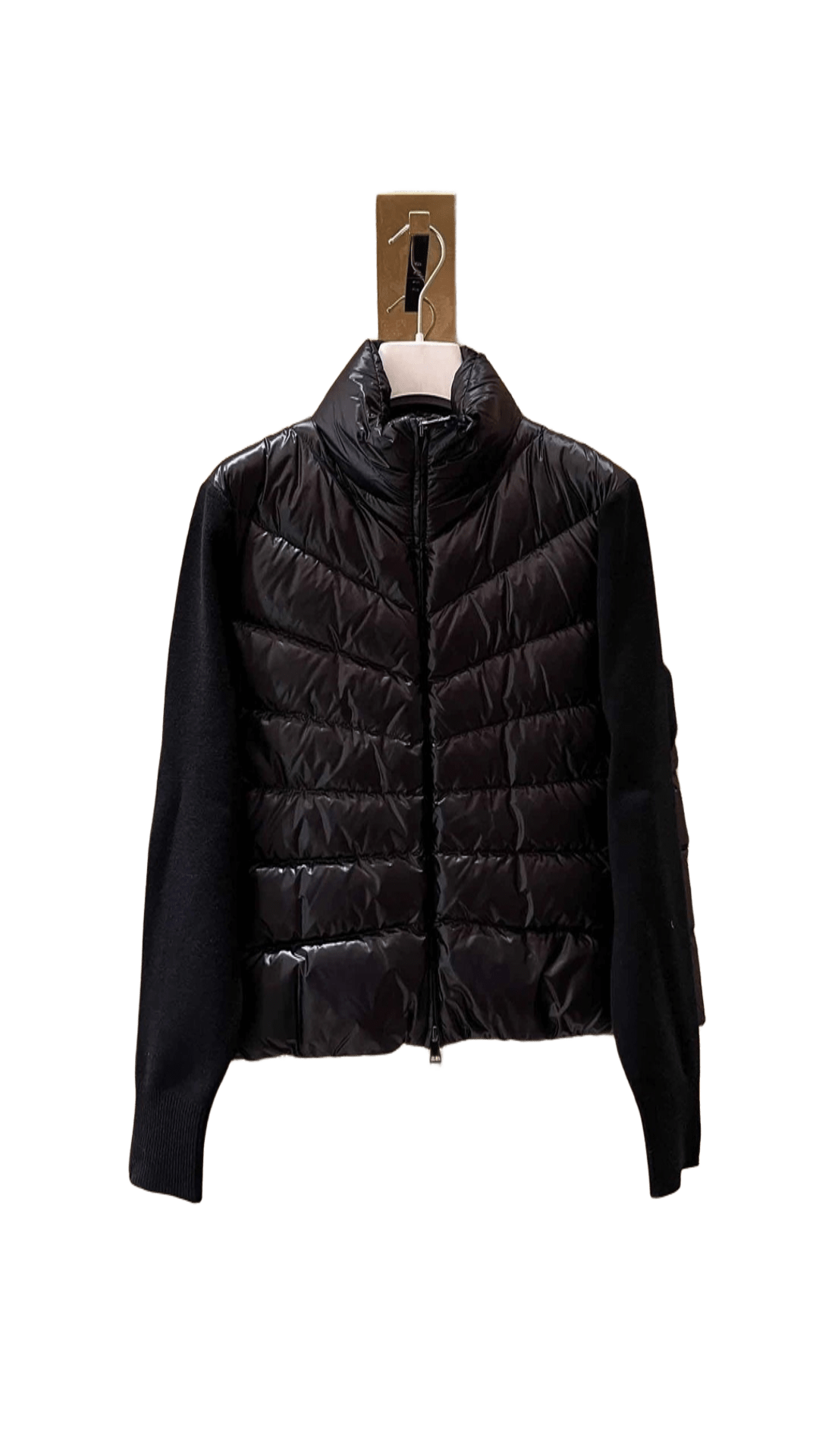 Moncler Black Quilted Down Jacket, Knit Sleeves, Unisex Winter Coat