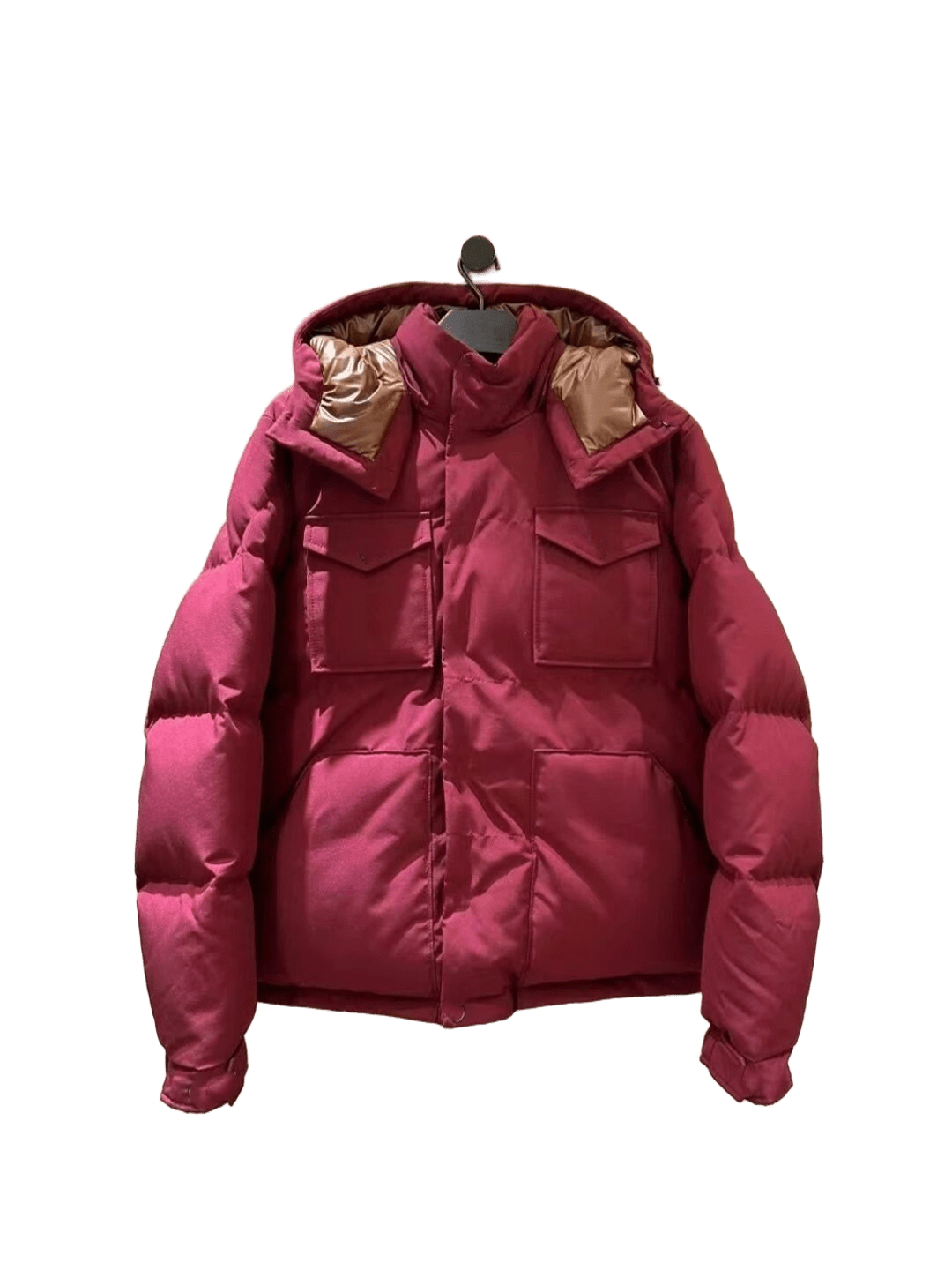 Moncler Burgundy Down Jacket: Warm Hooded Unisex Winter Coat