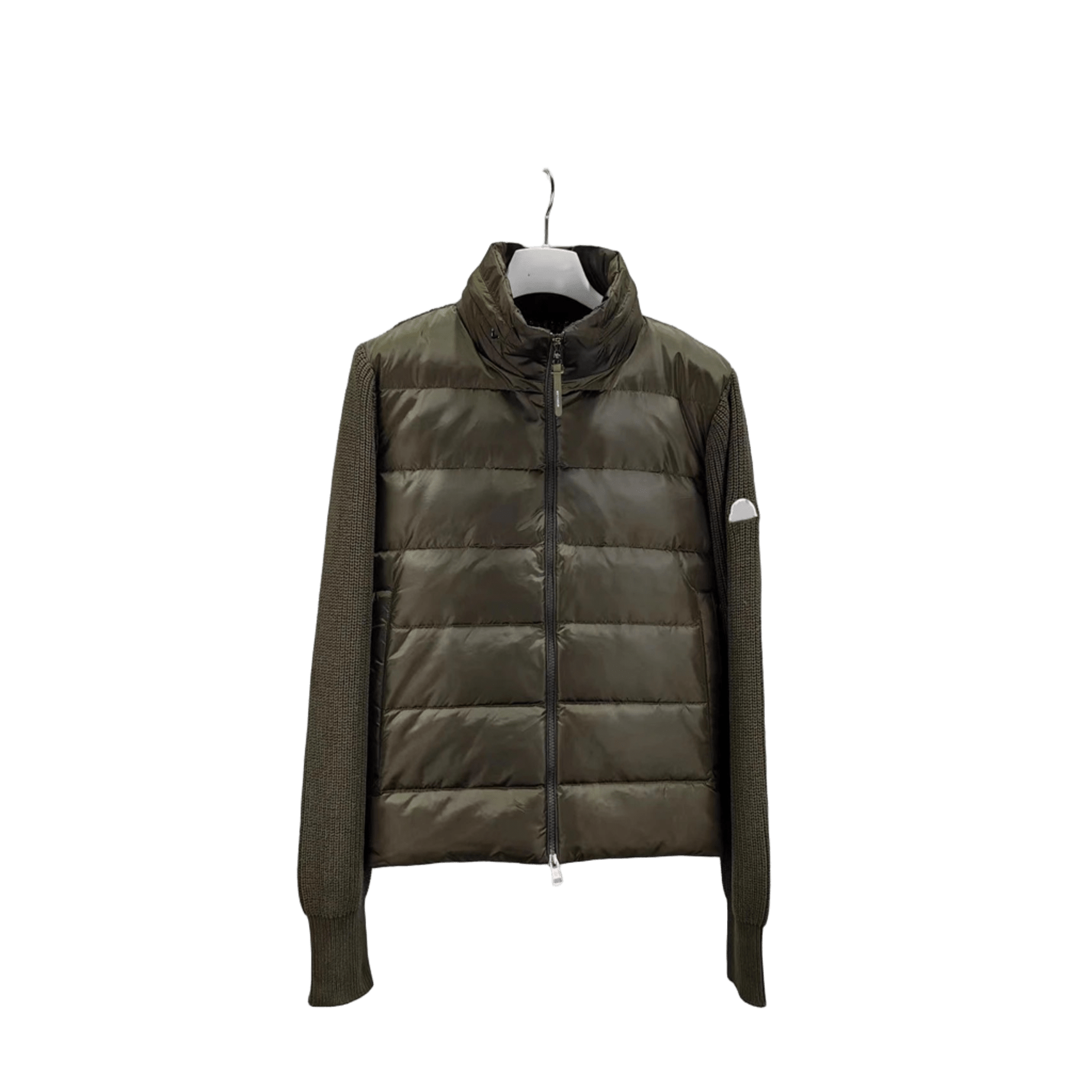Moncler Men's Military Green Knit Sleeve Down Jacket, Winter Warm