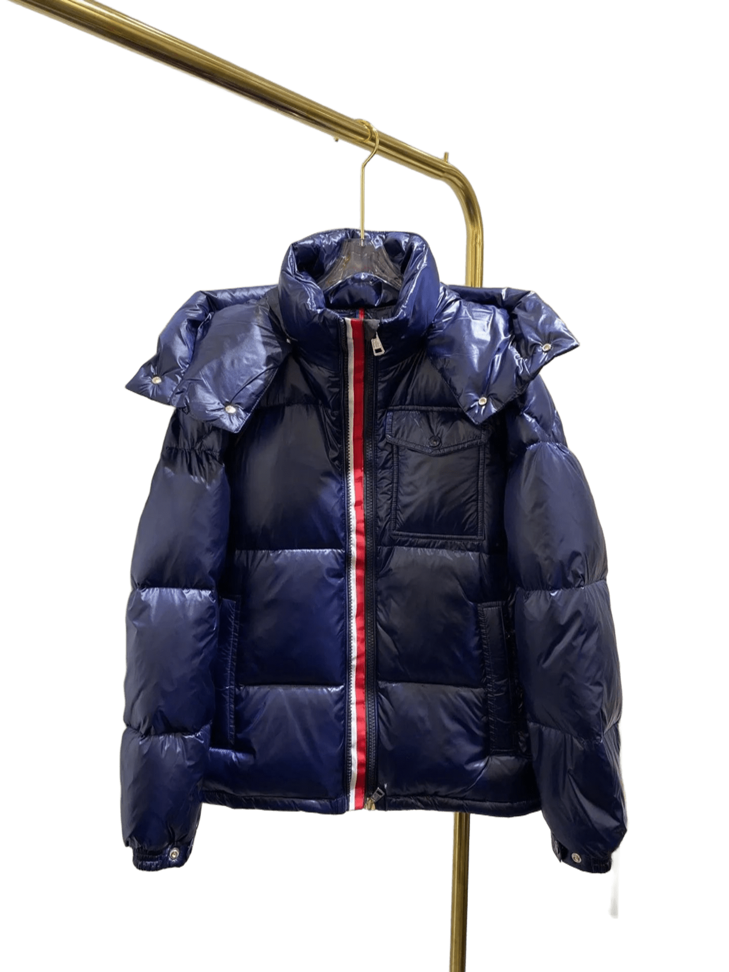 Moncler Navy Unisex Down Jacket: Hooded, Warm