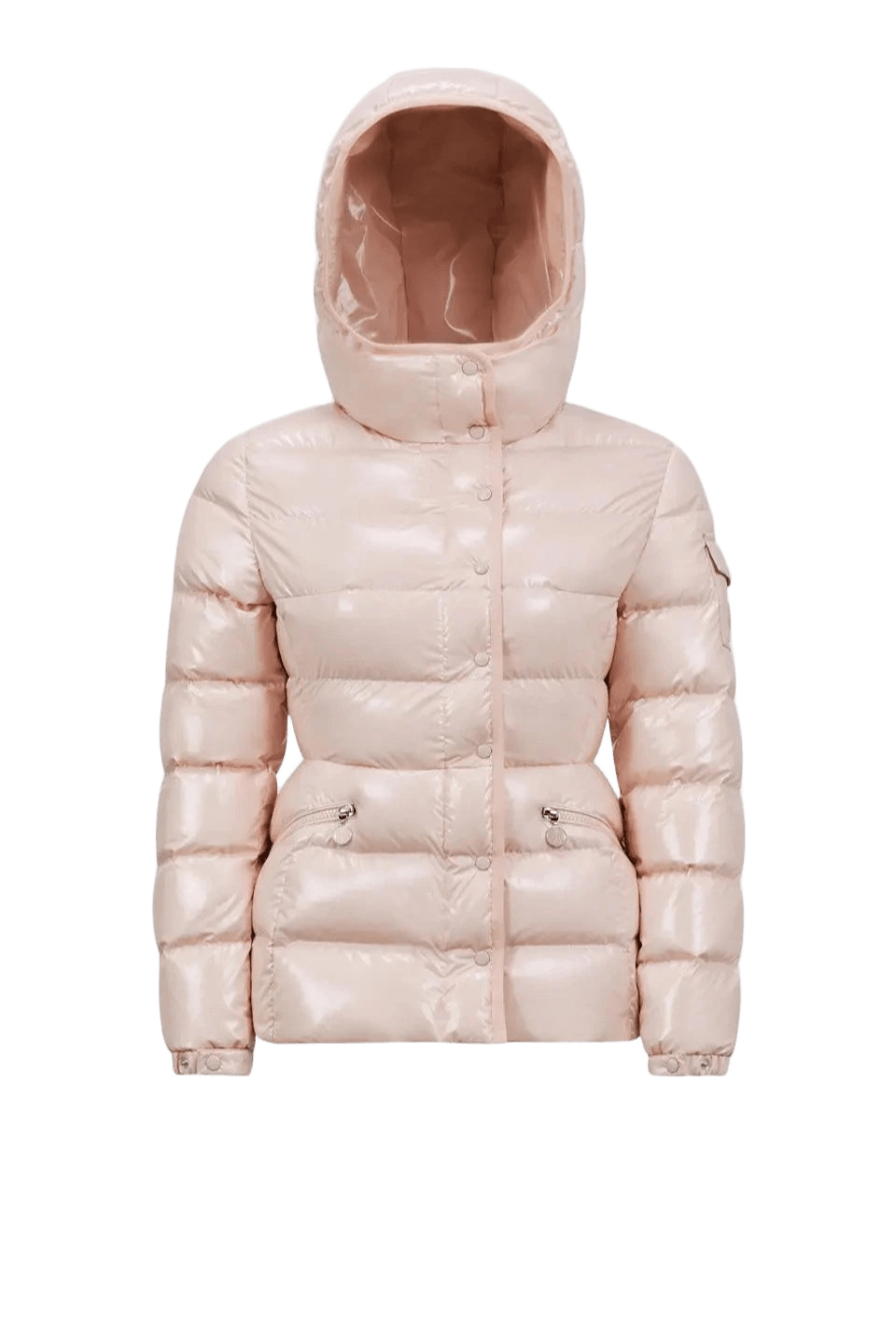 Moncler Pink Glossy Puffer Coat for Women | Hooded Winter Jacket