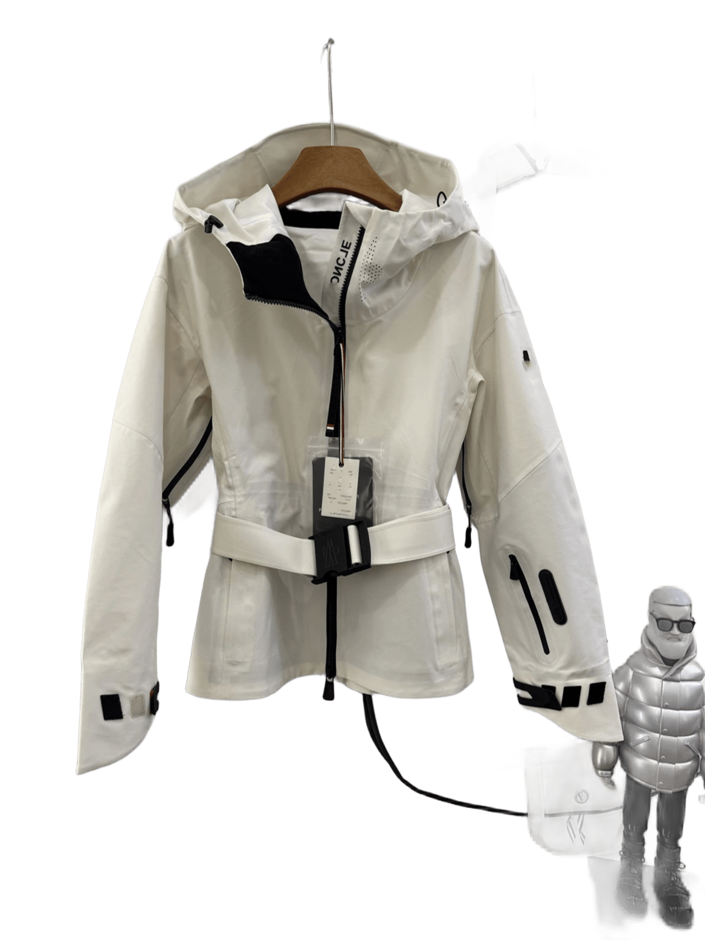 Moncler Urban White Windproof Hooded Jacket with Belt