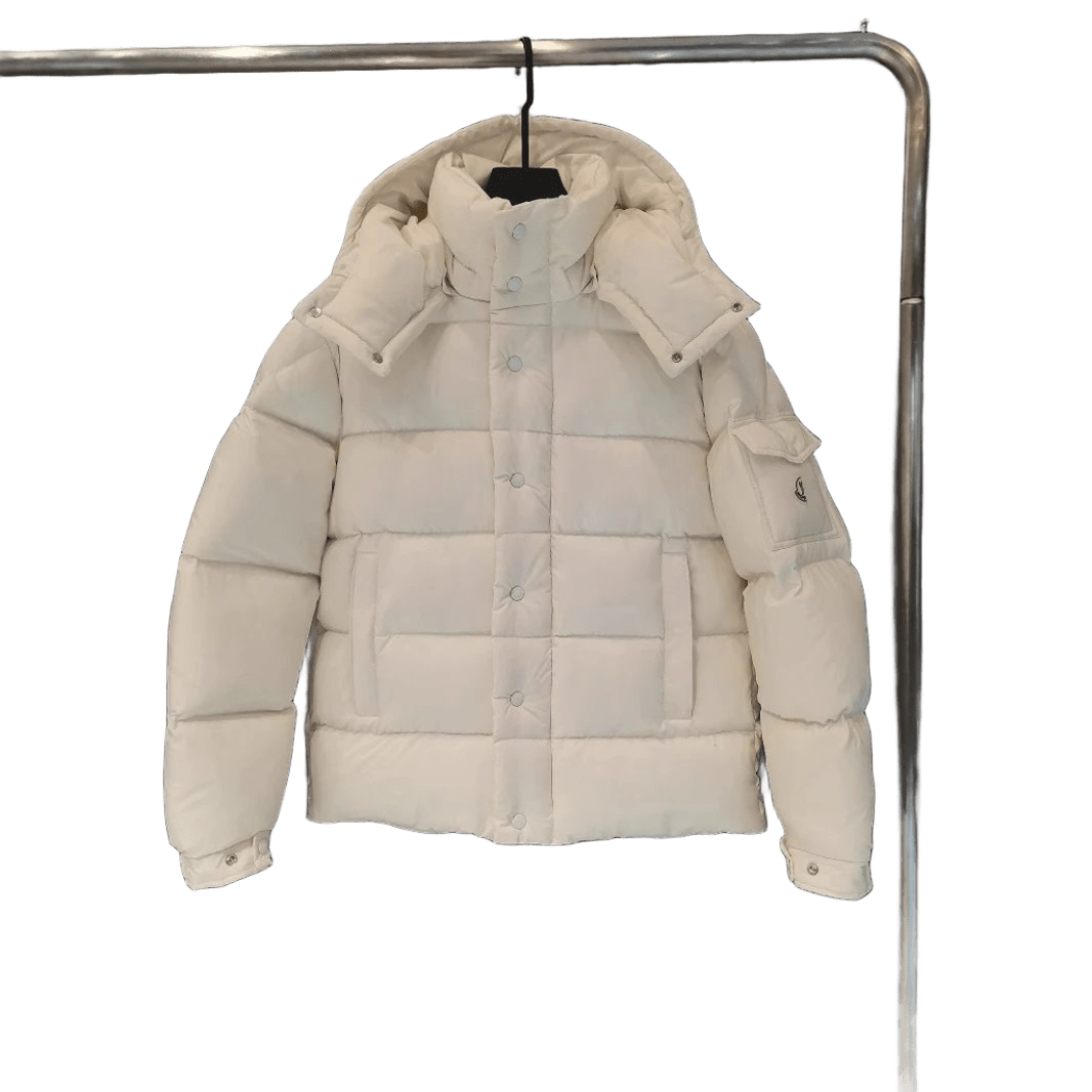 Moncler White Hooded Down Jacket: Warm Unisex Winter Coat