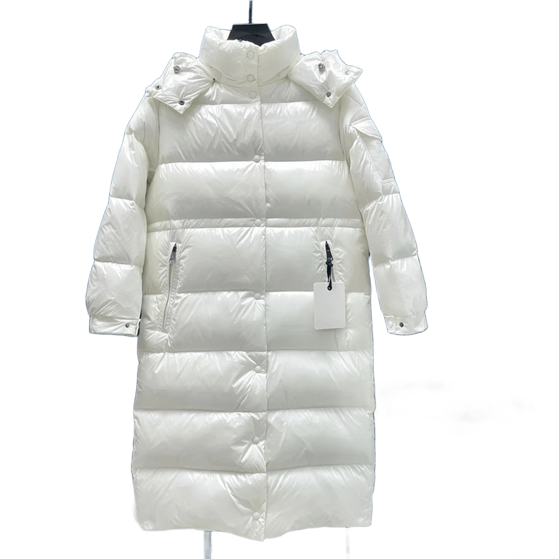 Moncler White Long Down Jacket: Warm Hooded Unisex Winter Coat