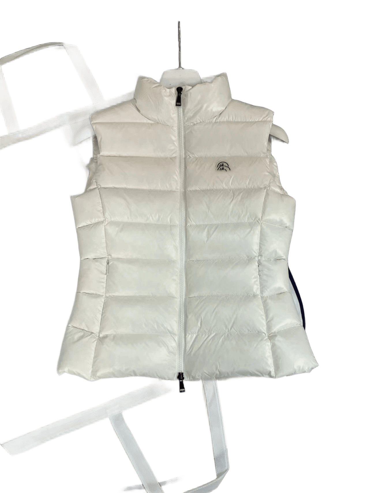 Moncler White Puffer Vest: Unisex, Stand Collar, Iconic Logo