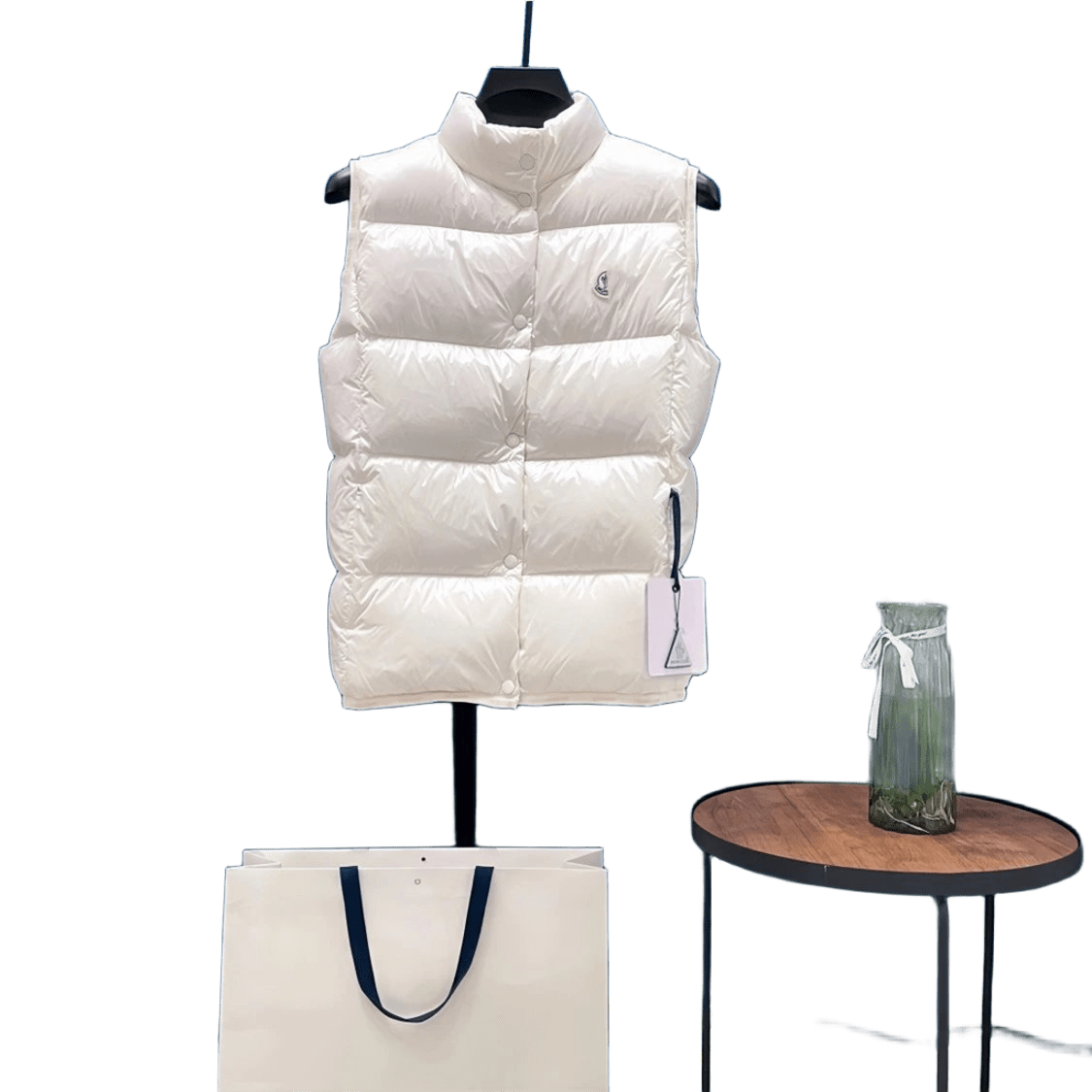 Moncler White Unisex Puffer Vest, Stand Collar, Quilted