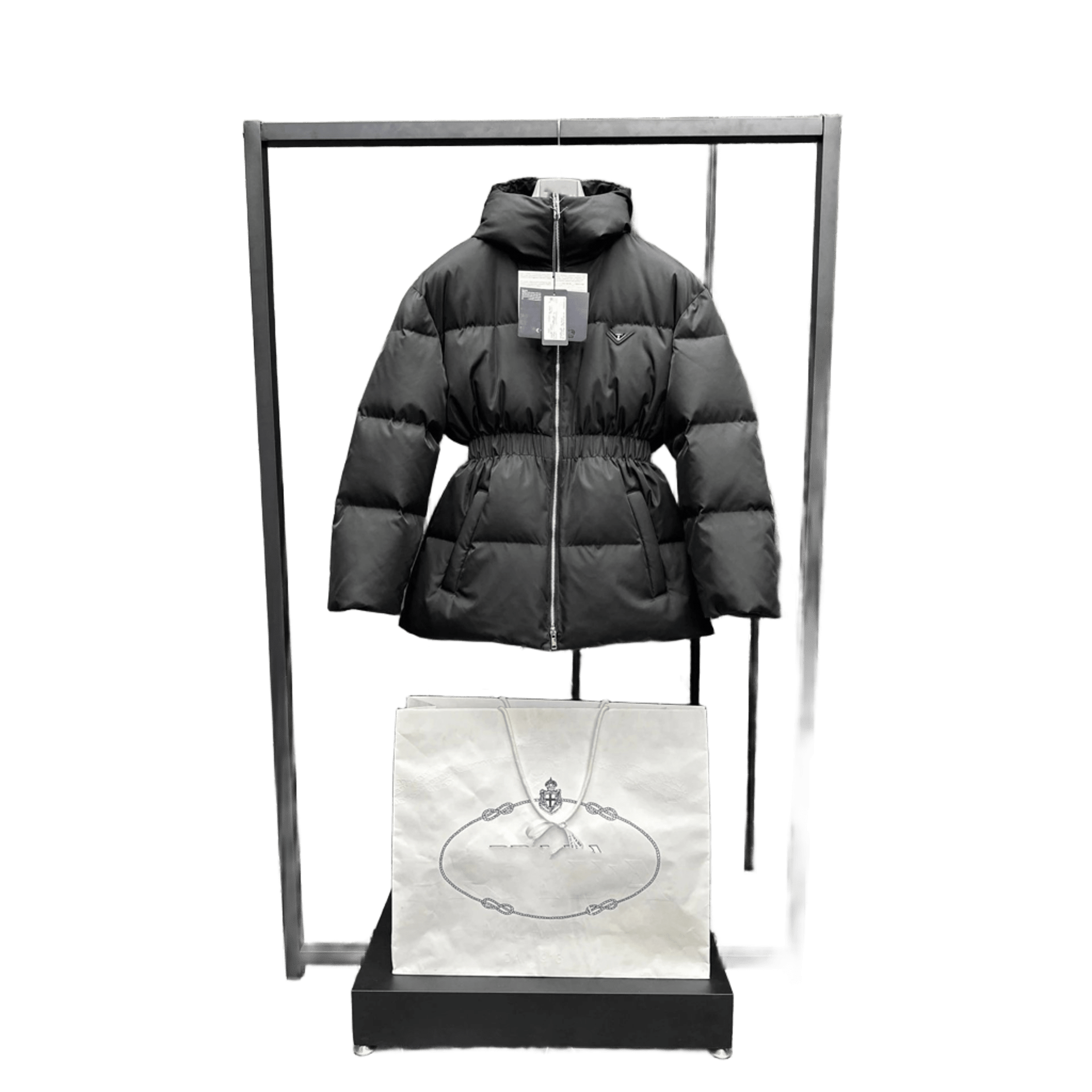 Moncler Women's Black Down Jacket: Hooded, Warm & Waist-Cinching