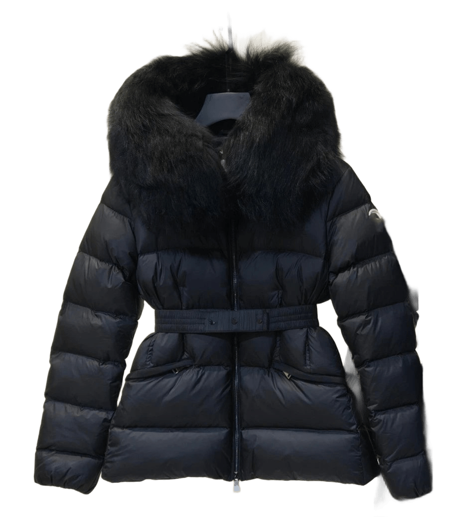 Moncler Women's Black Down Jacket: Warm Winter Coat with Fur Collar
