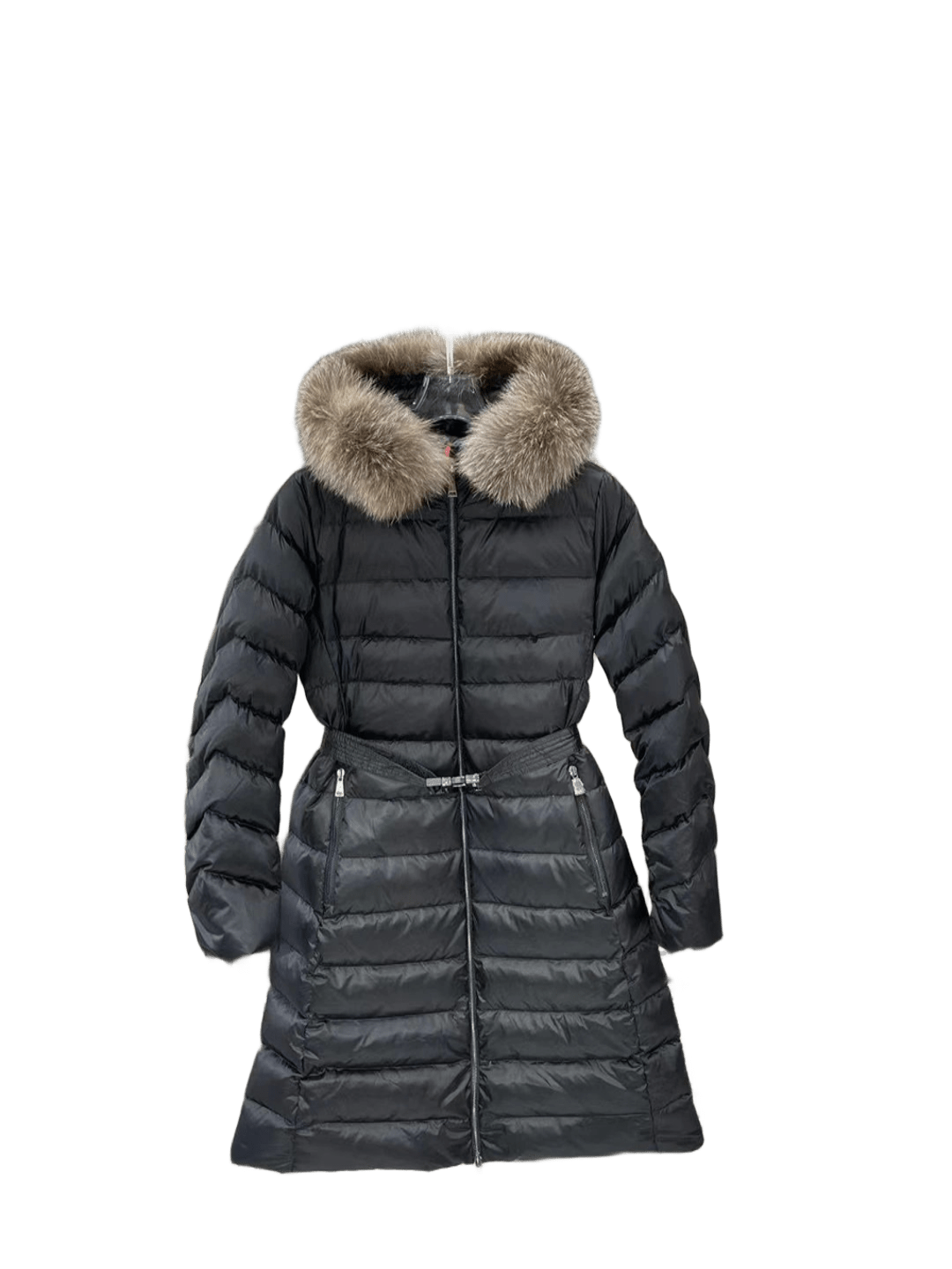 Moncler Women's Black Long Down Coat: Warm Winter Fur Collar
