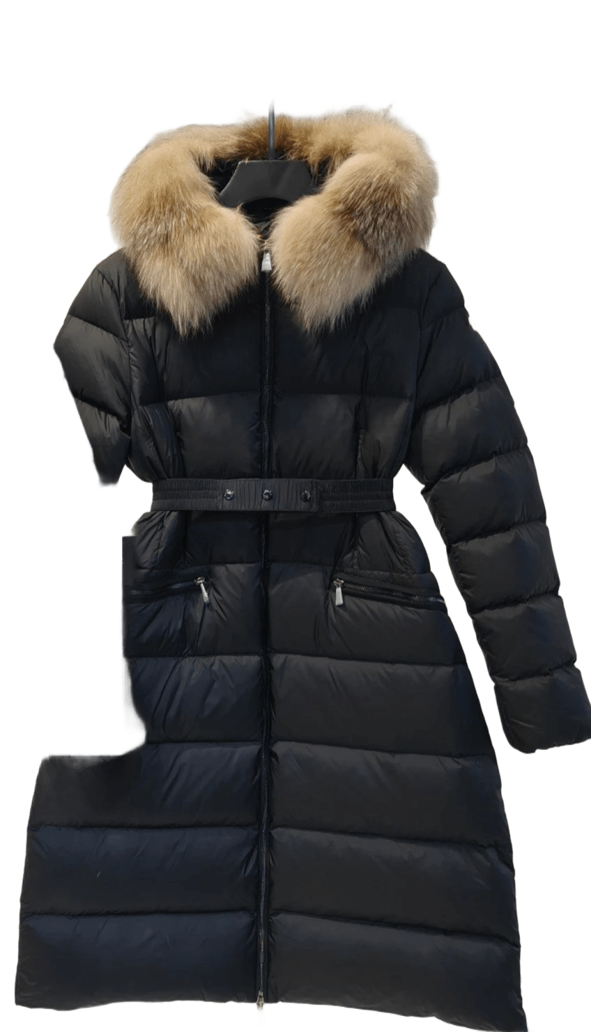 Moncler Women's Long Black Down Coat w/ Luxe Fur Trim